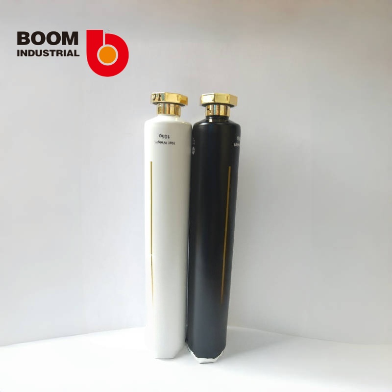 D30 250um white sheet material, offset printing + reverse varnish, with gold-colored octagonal cap